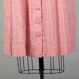 XXL 1950s Day Dress Pink Striped Lightweight Embroidered Belted Summer Short Sleeve