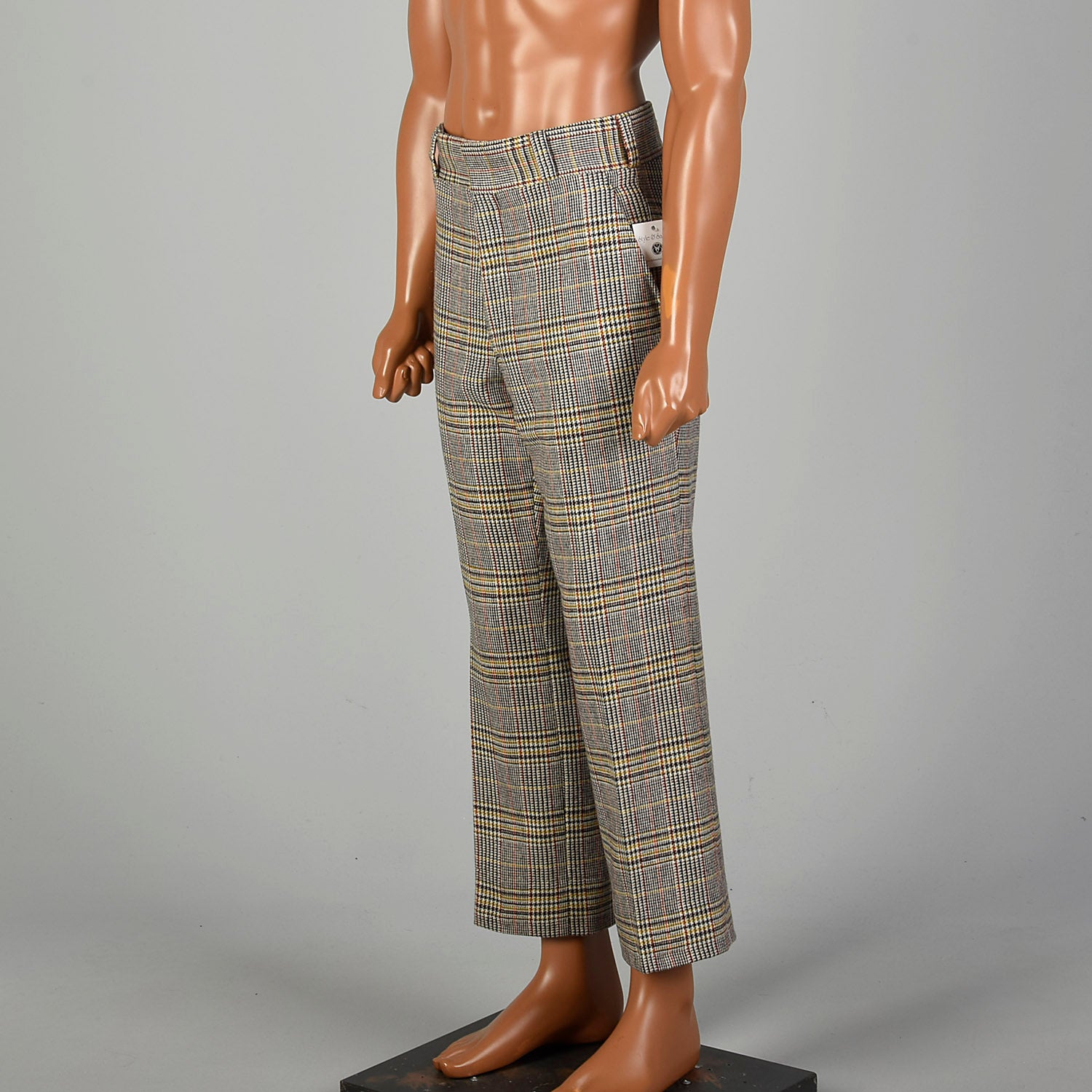 Small 1960s Mens Plaid Wool Pants Flat Front Straight Leg Short