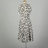 Medium 1950s Day Dress Black Novelty Print Sleeveless Cotton Summer Circle Skirt
