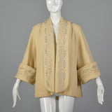1950s Cream Wool Swing Coat with Extra Wide Cuffs