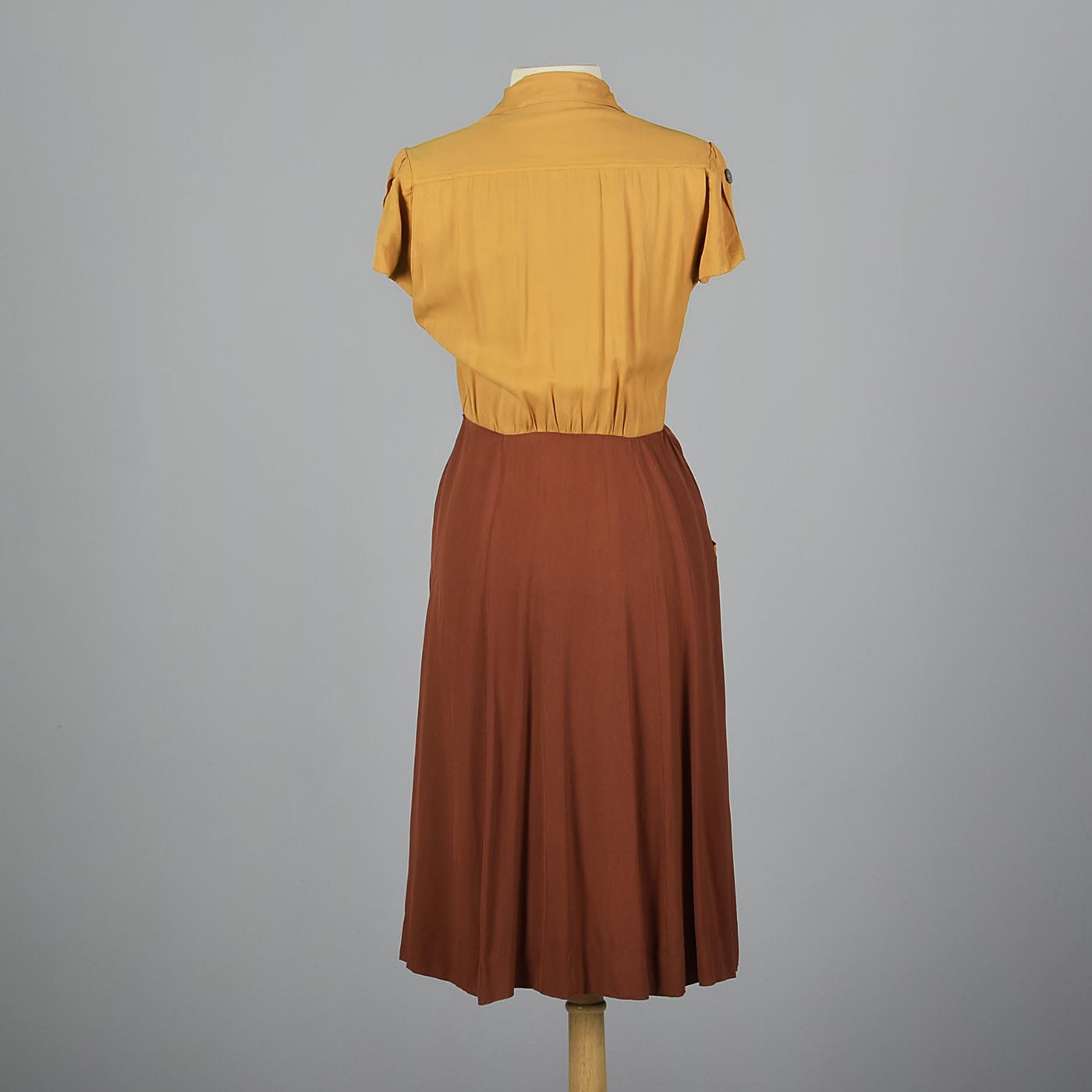 1950s Yellow and Brown Gaberdine Day Dress