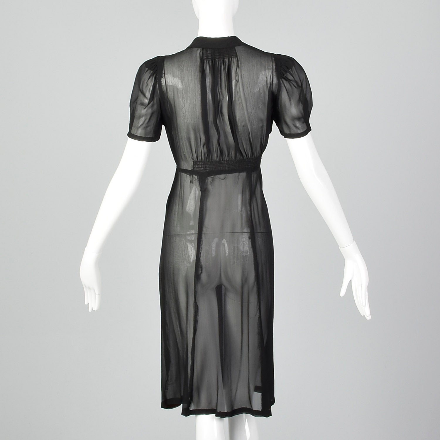 1930s Sheer Black Pleated Dress