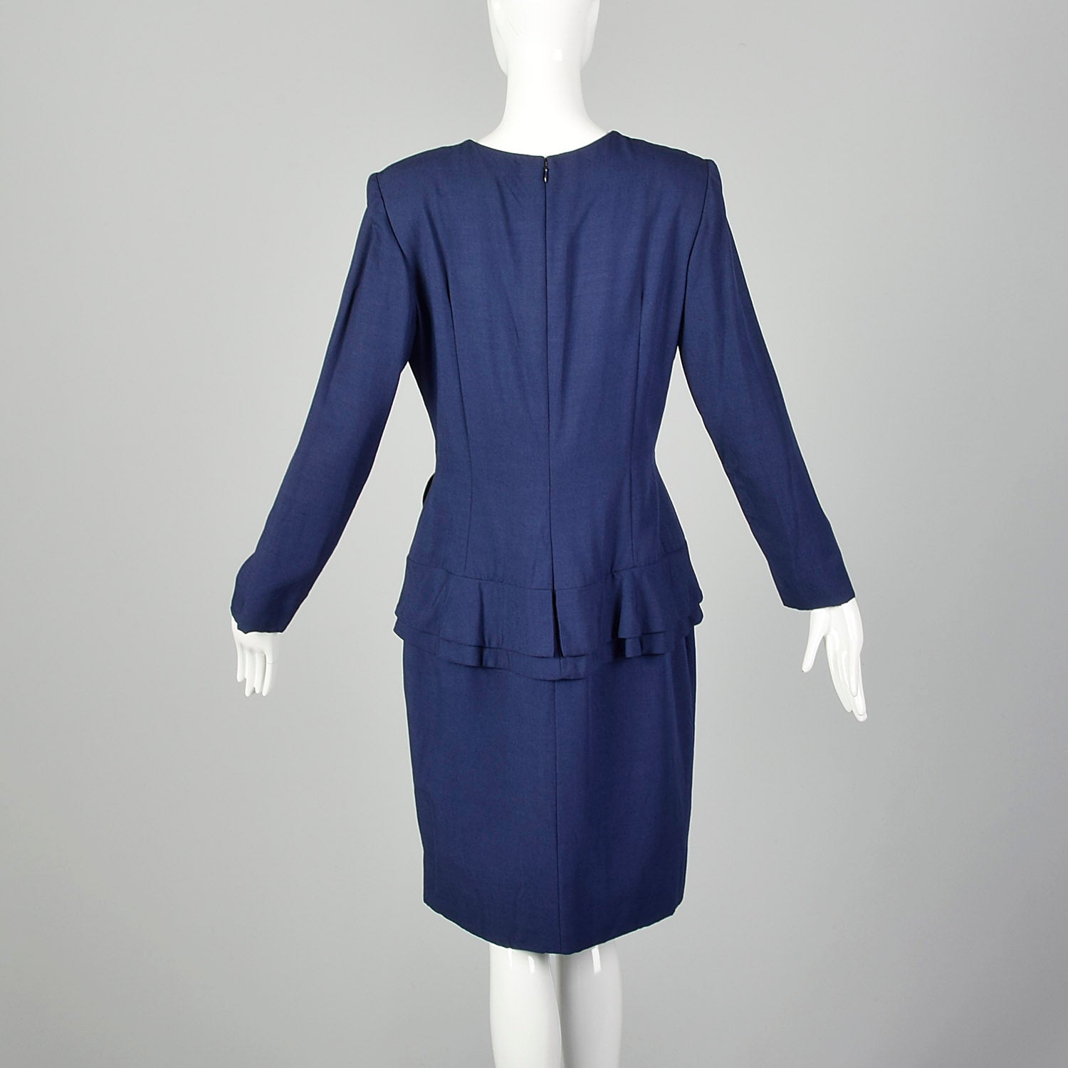 Large 1980s Carolina Herrera Blue Peplum Dress Long Sleeve