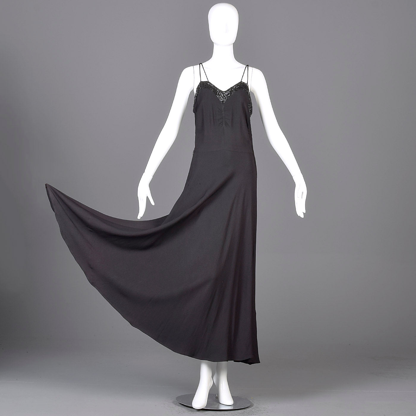 1930s Black Evening Gown with Sequined Bust