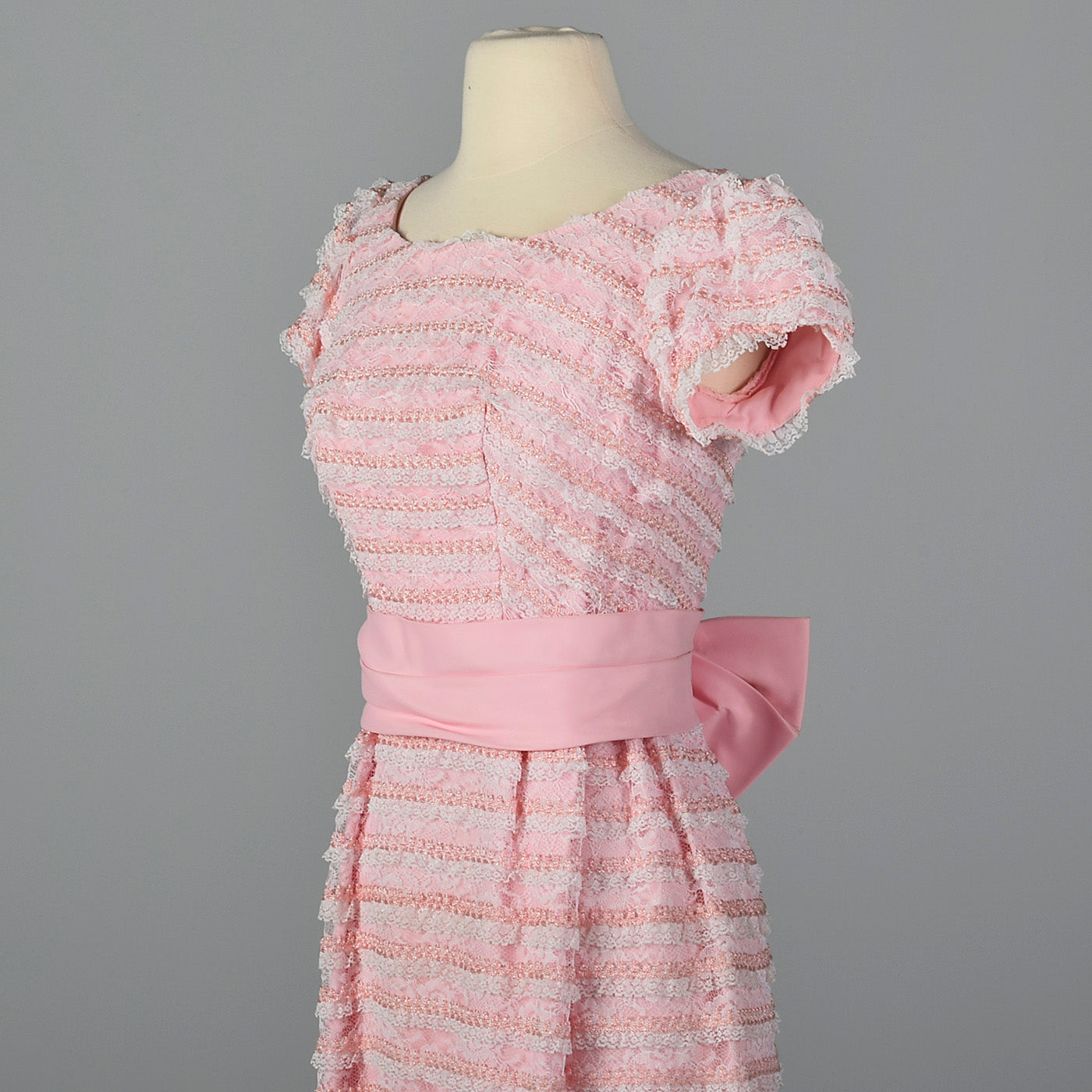 1960s Pink and White Lace Pencil Dress