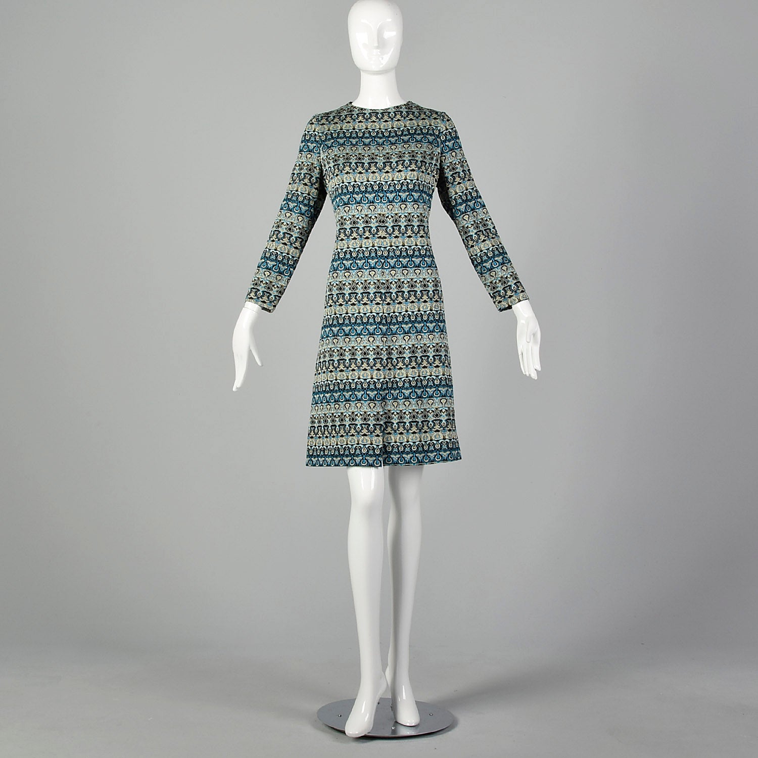 Mediumc Attributed to Pierre Balmain Medium 1970s Blue Lurex Shift Dress