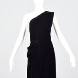 1940s Asymmetric Black Silk Velvet Dress