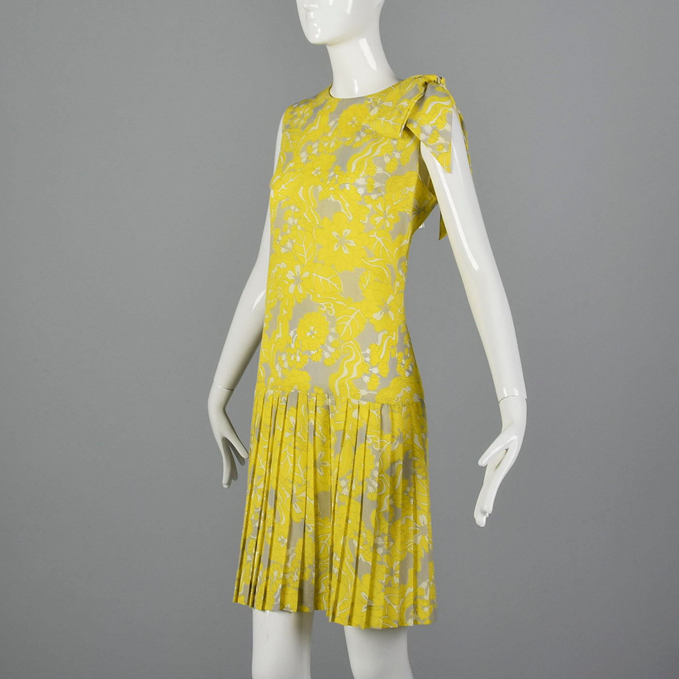 1960s Yellow Print Shift Dress with Drop Waist
