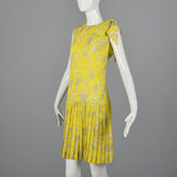 1960s Yellow Print Shift Dress with Drop Waist