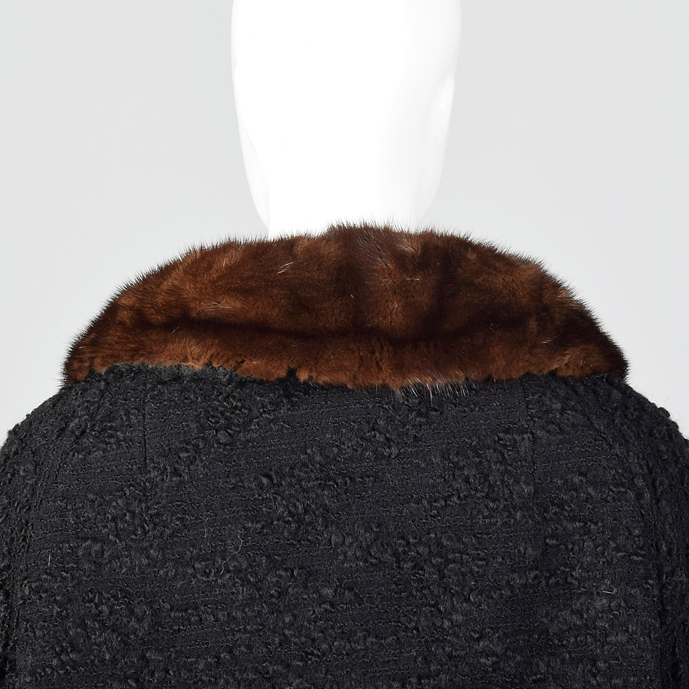 1950s Black Boucle Wool Coat with Mink Trim