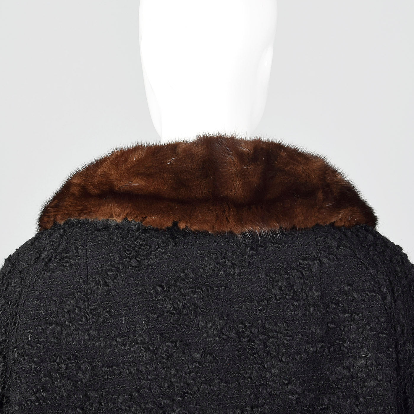 1950s Black Boucle Wool Coat with Mink Trim