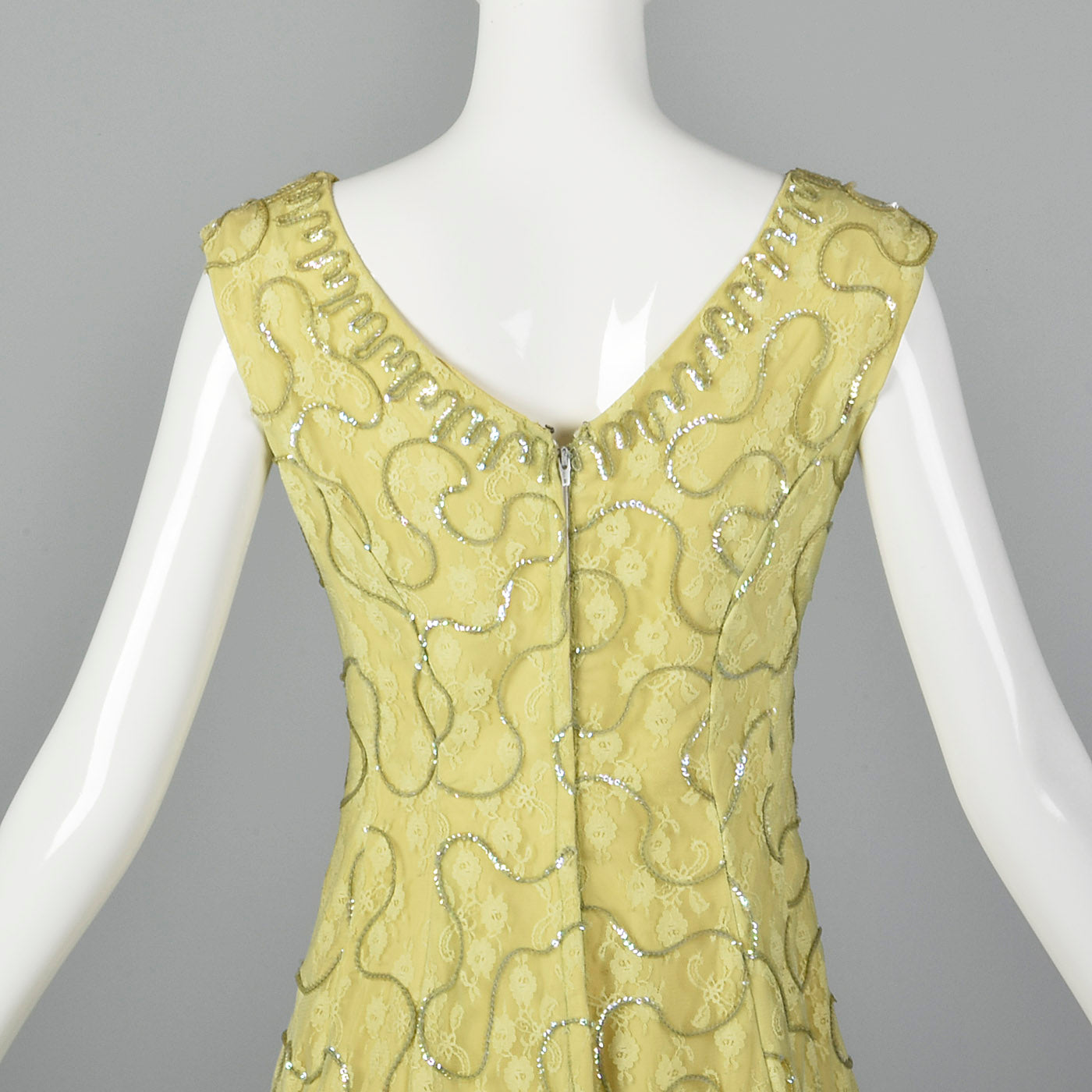 1960s Green Lace Overlay Dress with Sequins