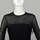 XS 2000s Dress Black Sheer White Stripe Long Sleeve Cocktail Party