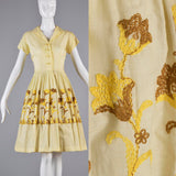 1950s Yellow Day Dress with Floral Embroidery