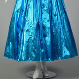 1980s Electric Blue Lame Prom Dress Full Length Formal Evening Gown Sequin Bodice