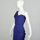 Medium 1990s Tadashi Shoji Asymmetric Cocktail Dress Purple One Shoulder Chiffon Gown Prom Dress