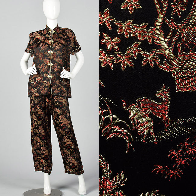 1960s Black Brocade Pajama Set