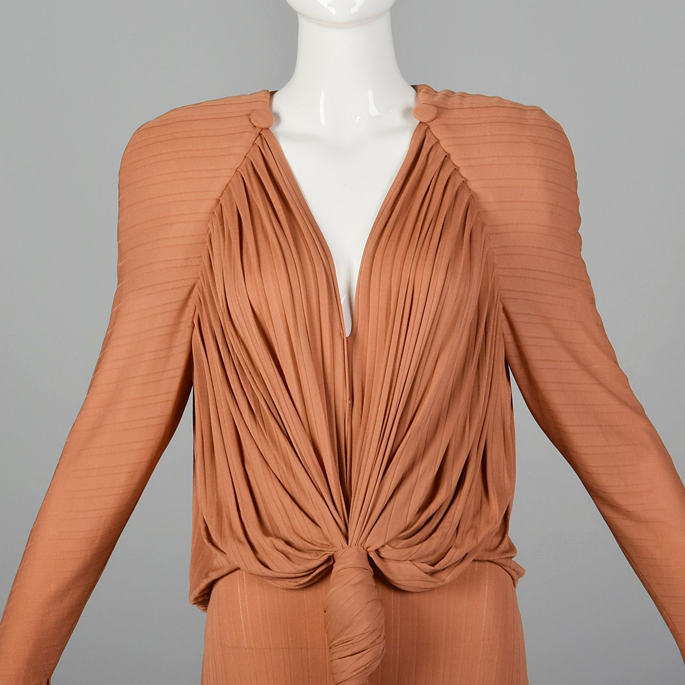 1980s Brown Silk Jersey Draped Dress