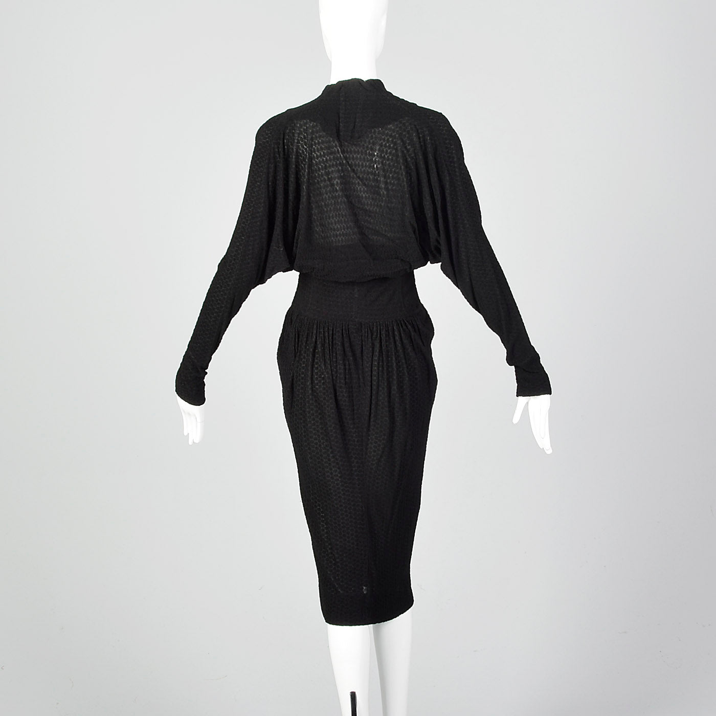 1950s Black Dolman Sleeve Dress with Unique Texture