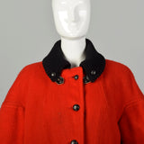 Large 1960s Hudson Bay Coat Red Wool Vintage Winter Outerwear Faux Shearling