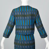 1960s Blue Printed Jacket with Matching Skirt