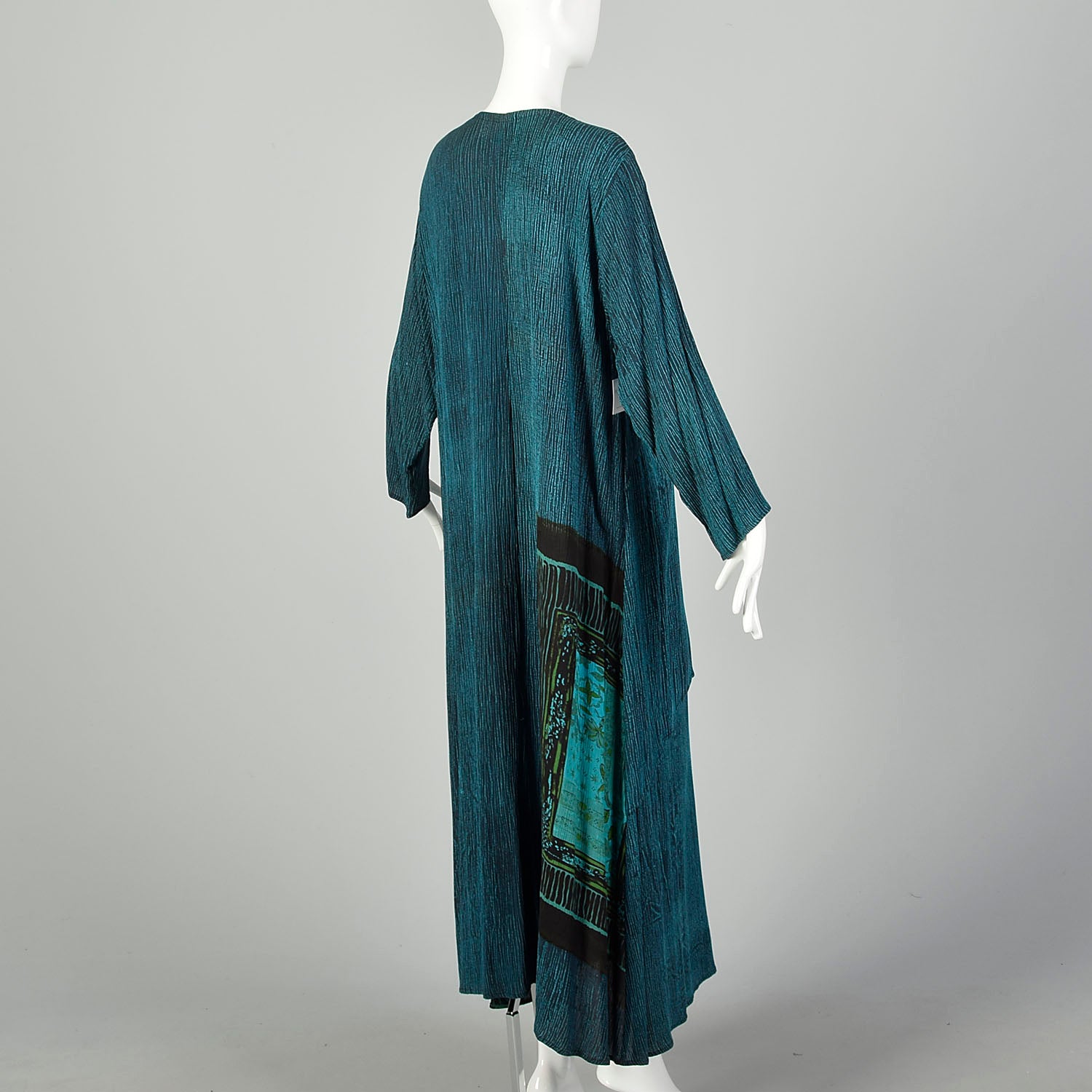 1990s XL-XXL Bohemian Print Dress Layered Maxi Teal Turquoise Gauze