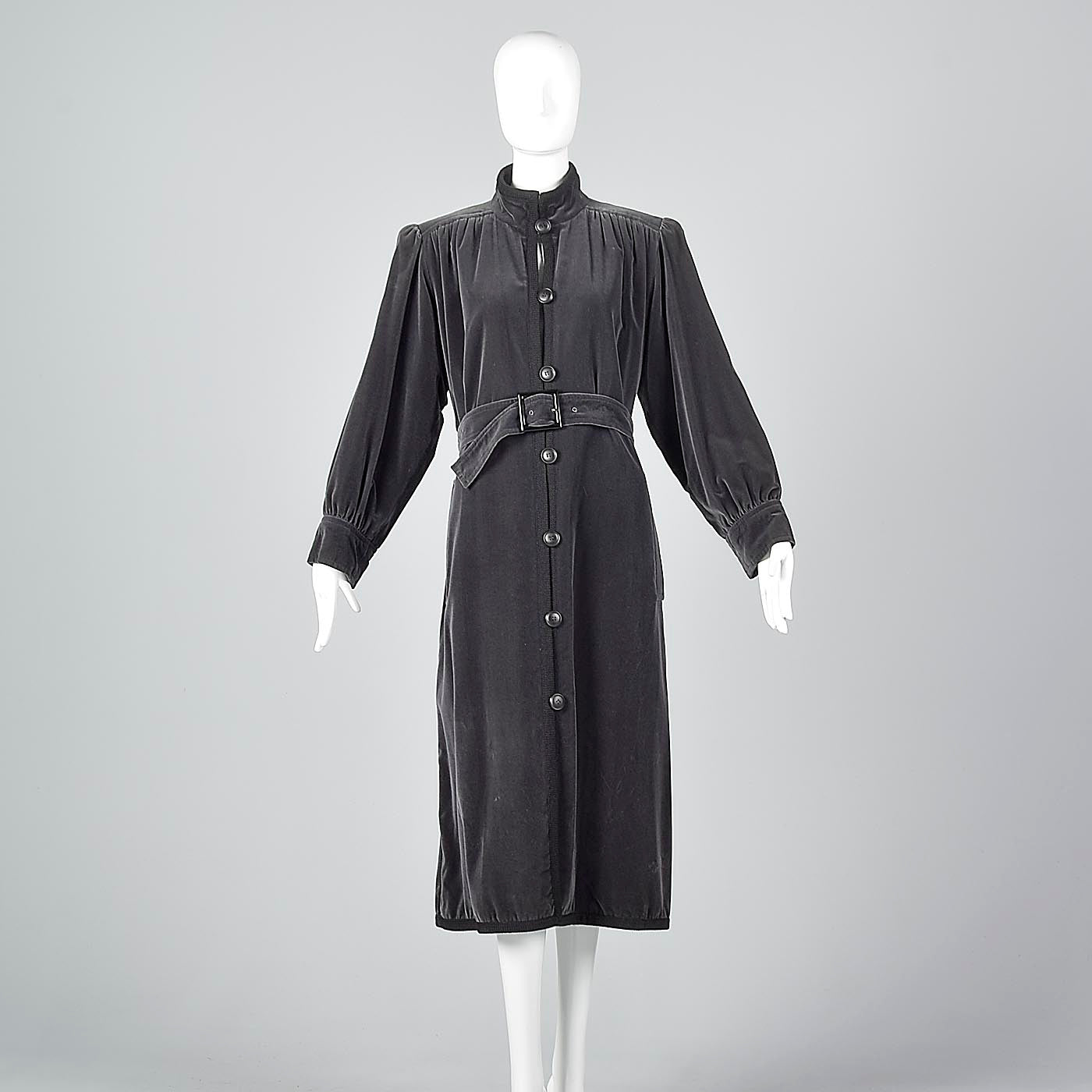 1976 Yves Saint Laurent Russian Collection Gray Velvet Trench Coat