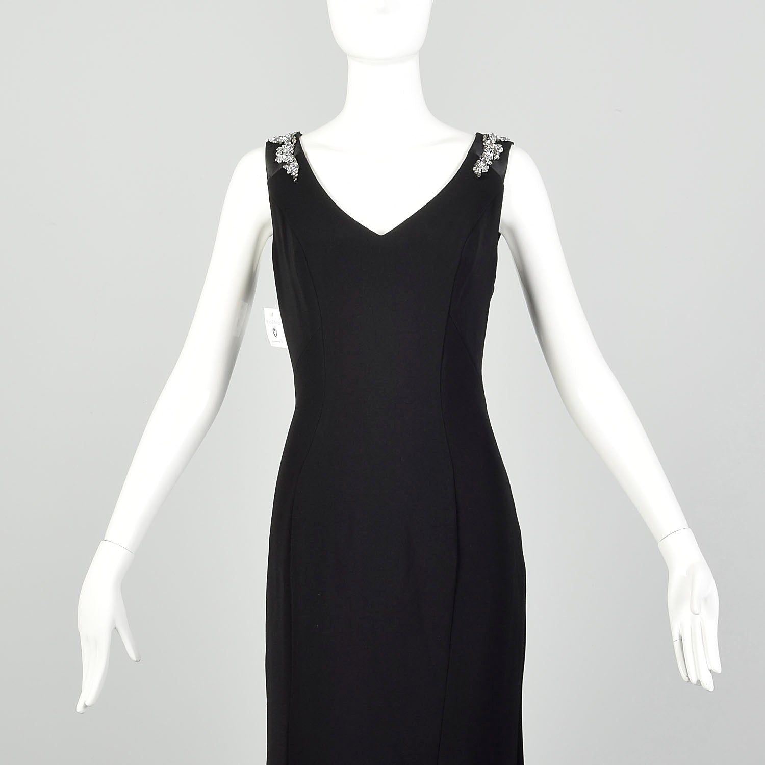 Small Theia Black Beaded Evening Gown Sexy Formal Sleeveless Dress