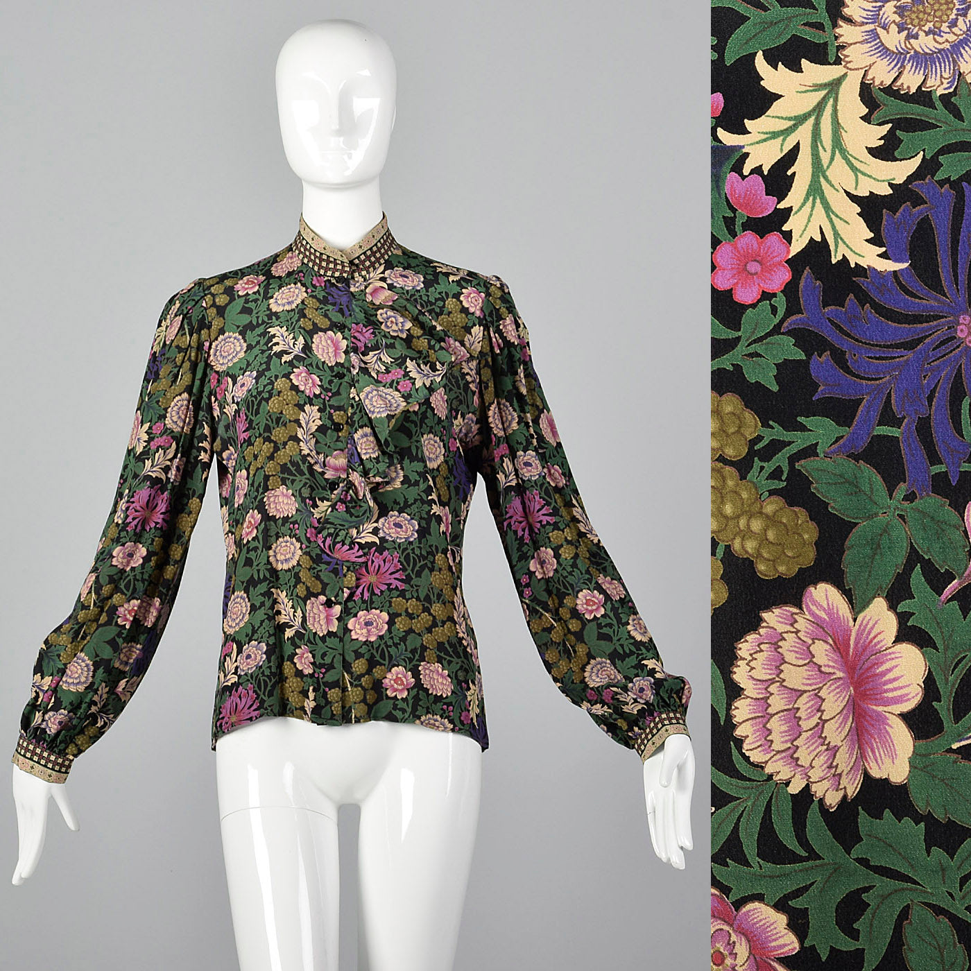 1980s Emanuel Ungaro Floral Print Silk Blouse