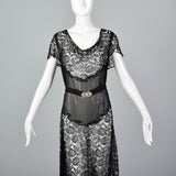 Small 1930s Sheer Black Lace Dress