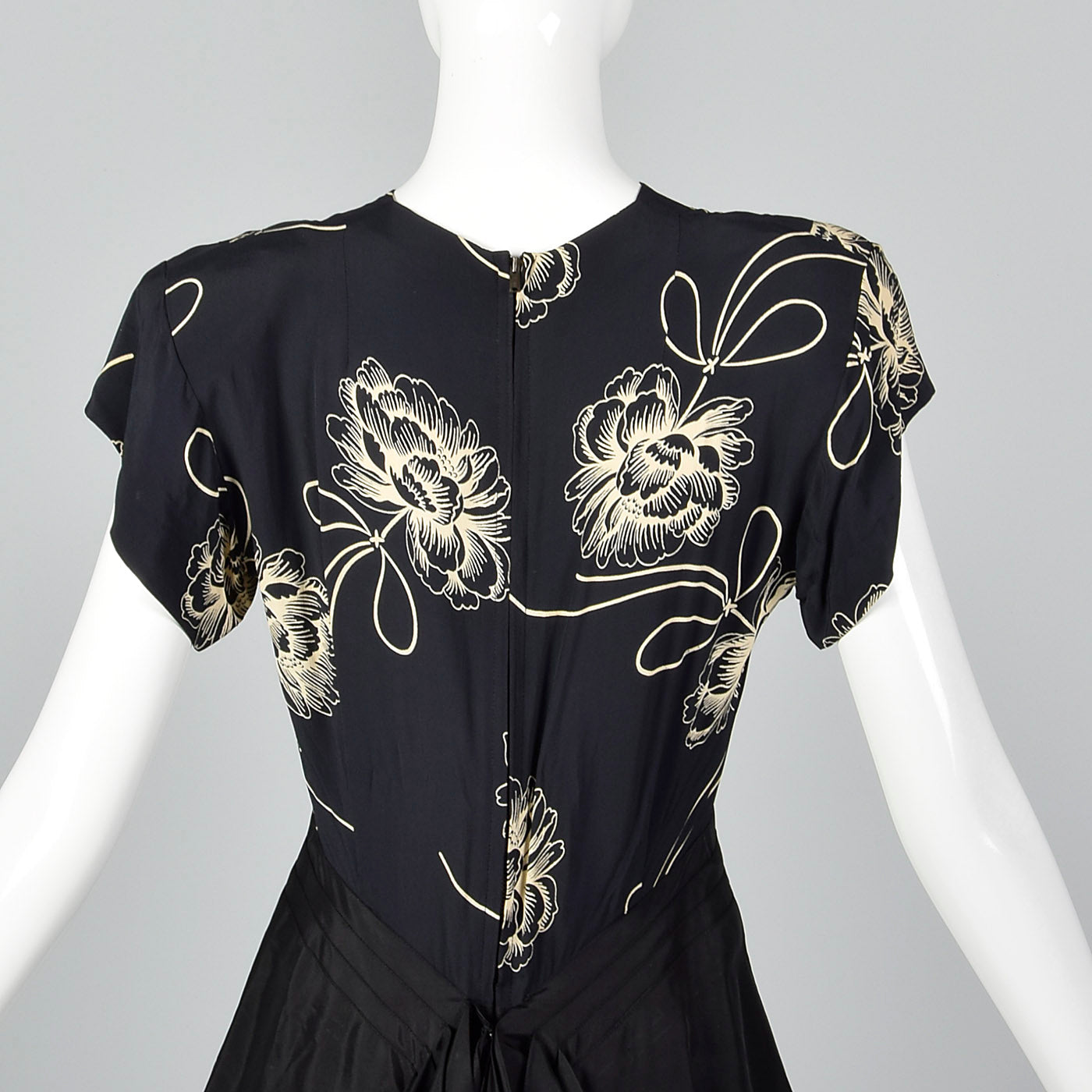 1940s Navy Rayon Dress with Black Taffeta Peplum