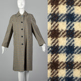 1960s Brown and Navy Plaid Wool Coat