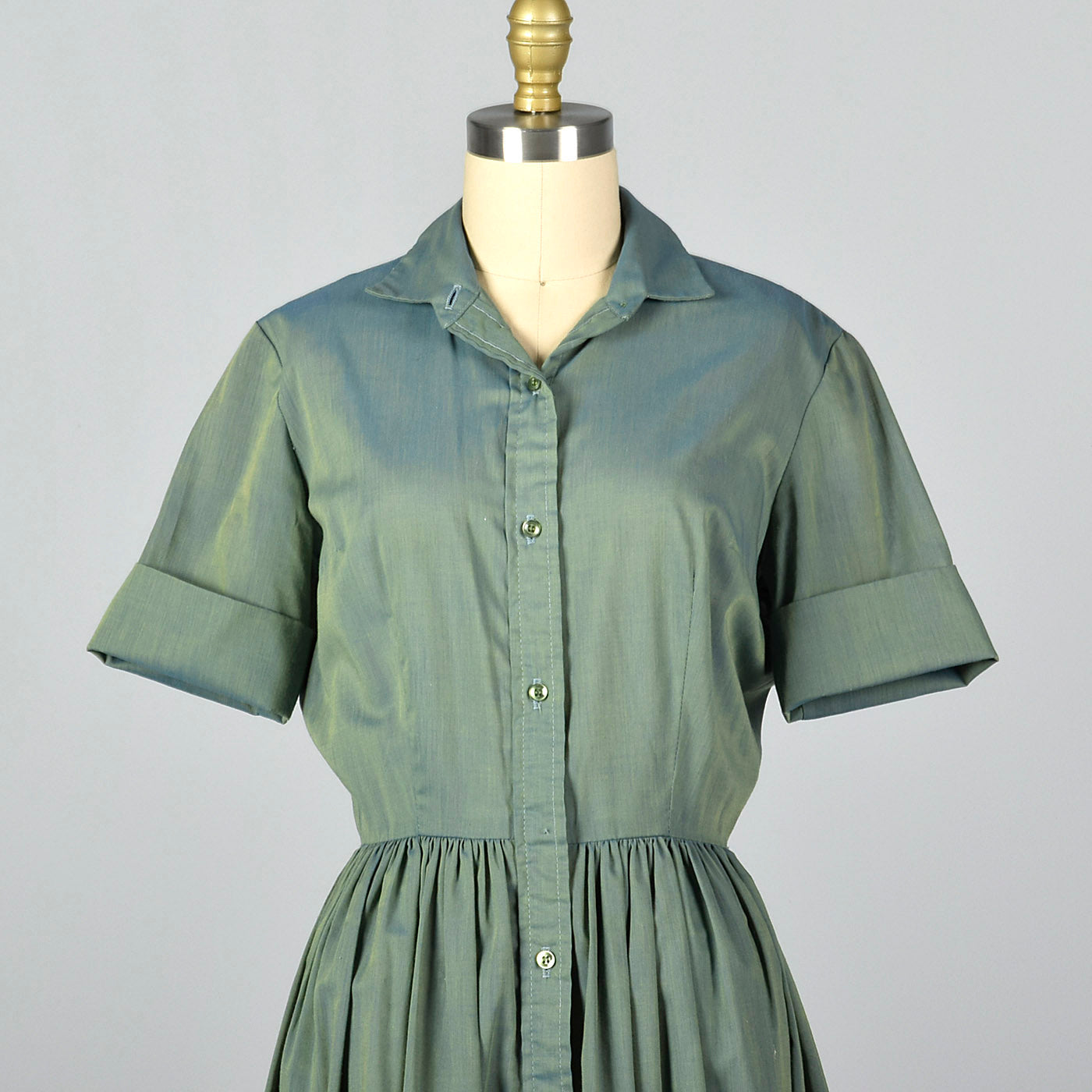 1960s Green and Blue Sharkskin Dress
