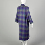 Large 1980s Coat Colorful Purple Plaid Striped Soft Mohair Winter Outerwear Maxi