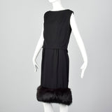 Small Sam FriedLander 1960s Black Dress with Fox Fur Hem