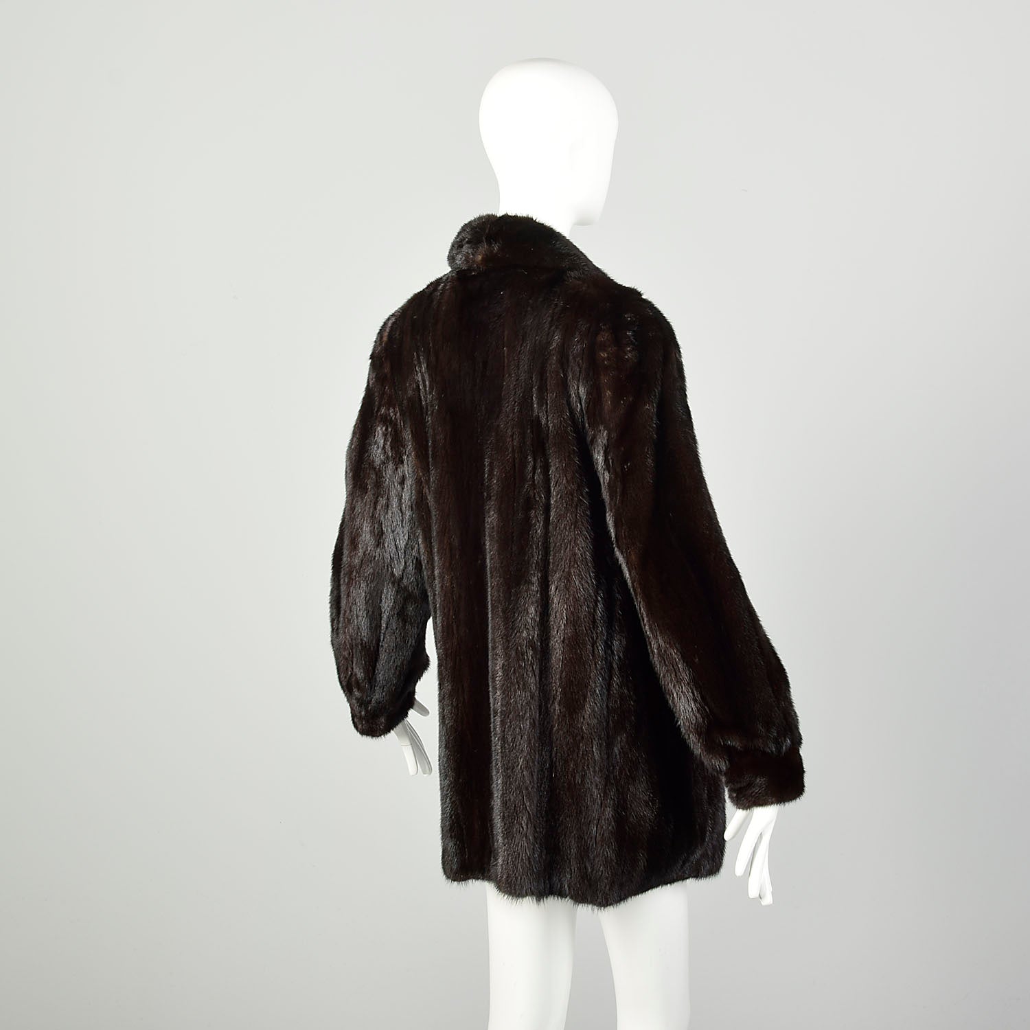 Medium 1980s Jacket Brown Shawl Collar Real Mink Fur Winter Car Coat
