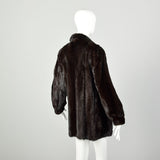 Medium 1980s Jacket Brown Shawl Collar Real Mink Fur Winter Car Coat