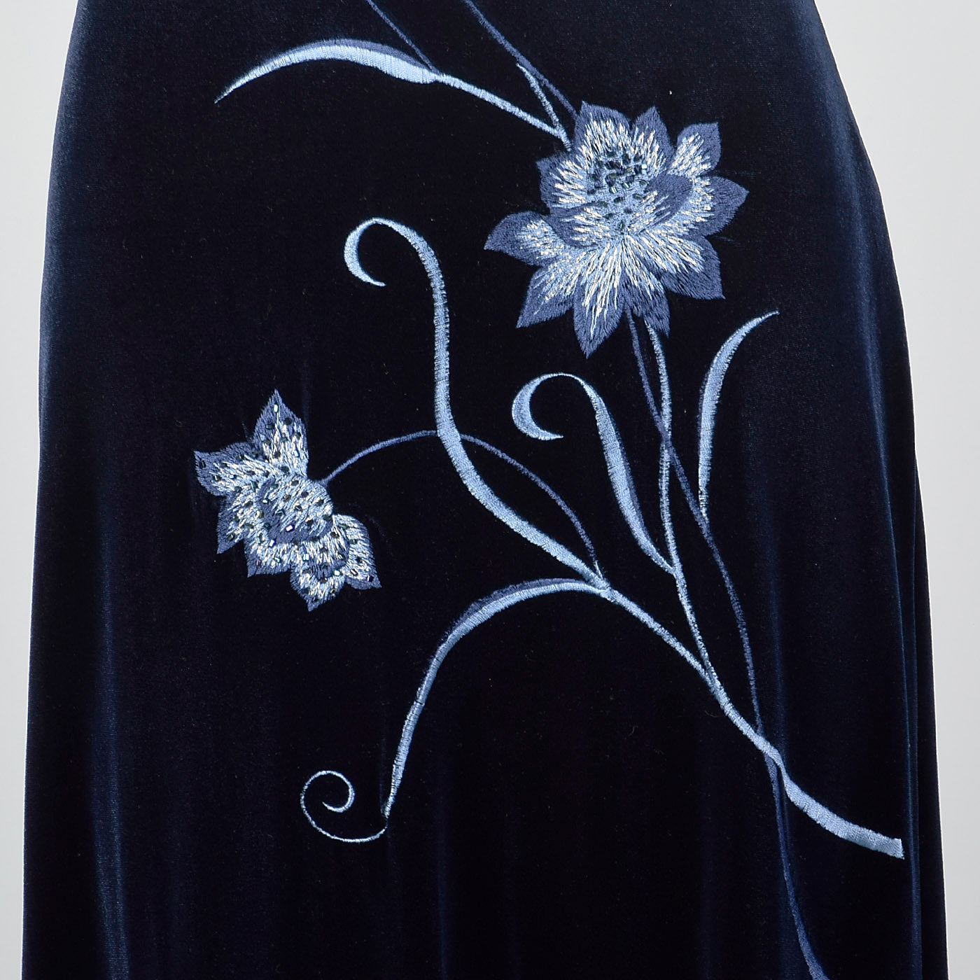 1990s Blue Velvet Evening Dress