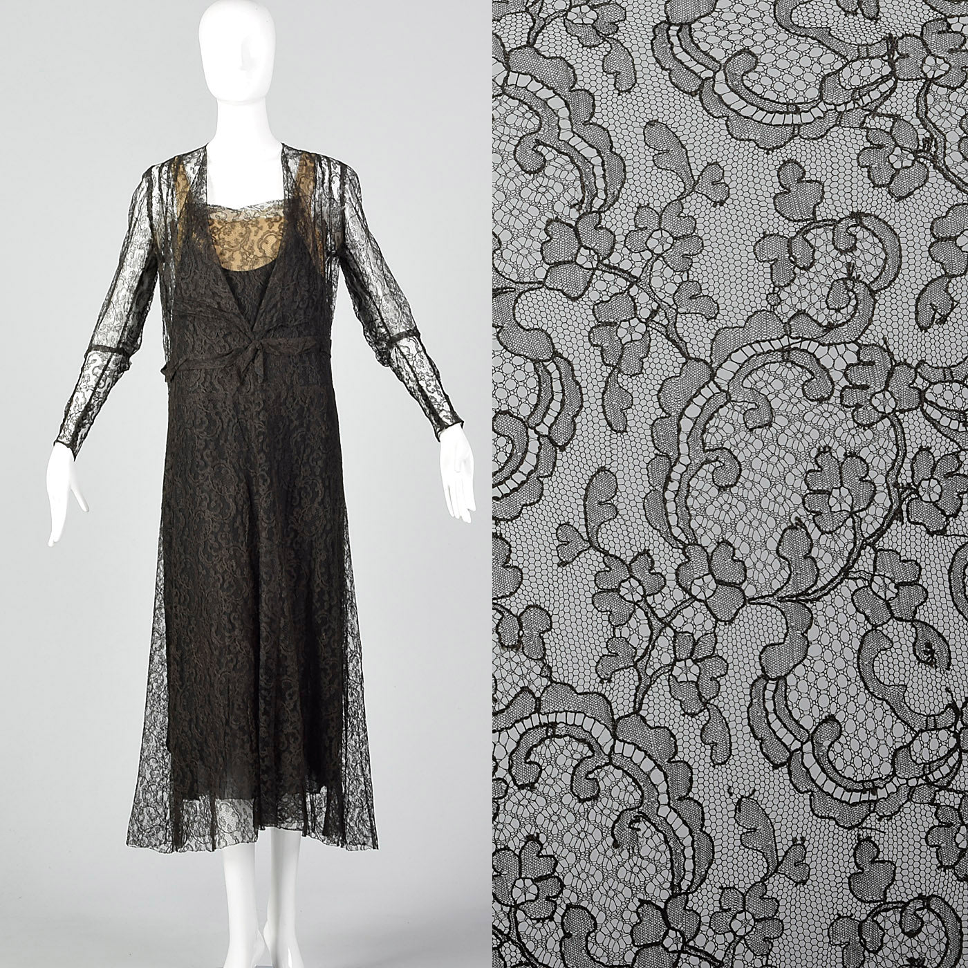 1930s Black Lace Evening Dress