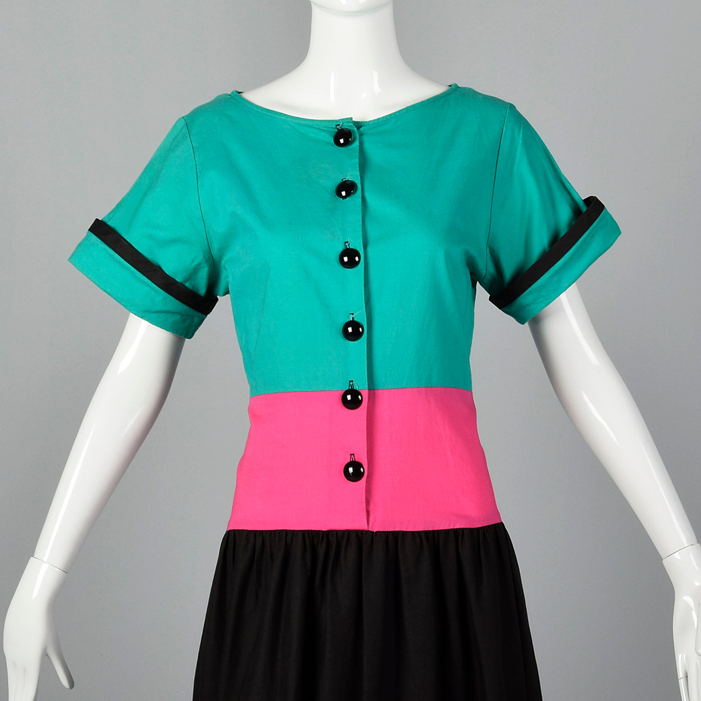 1990s Oscar de la Renta Neiman Marcus Color Block Cotton Dress