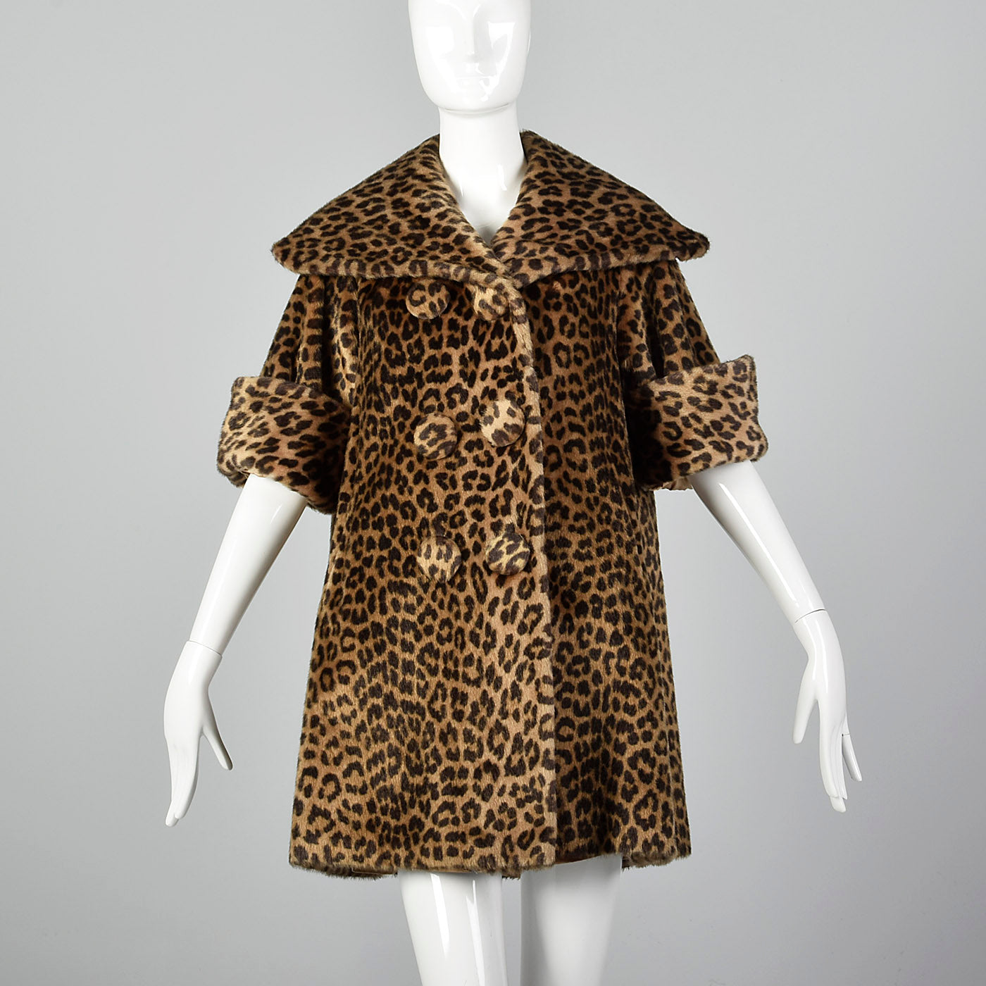 1950s Faux Fur Leopard Print Swing Coat