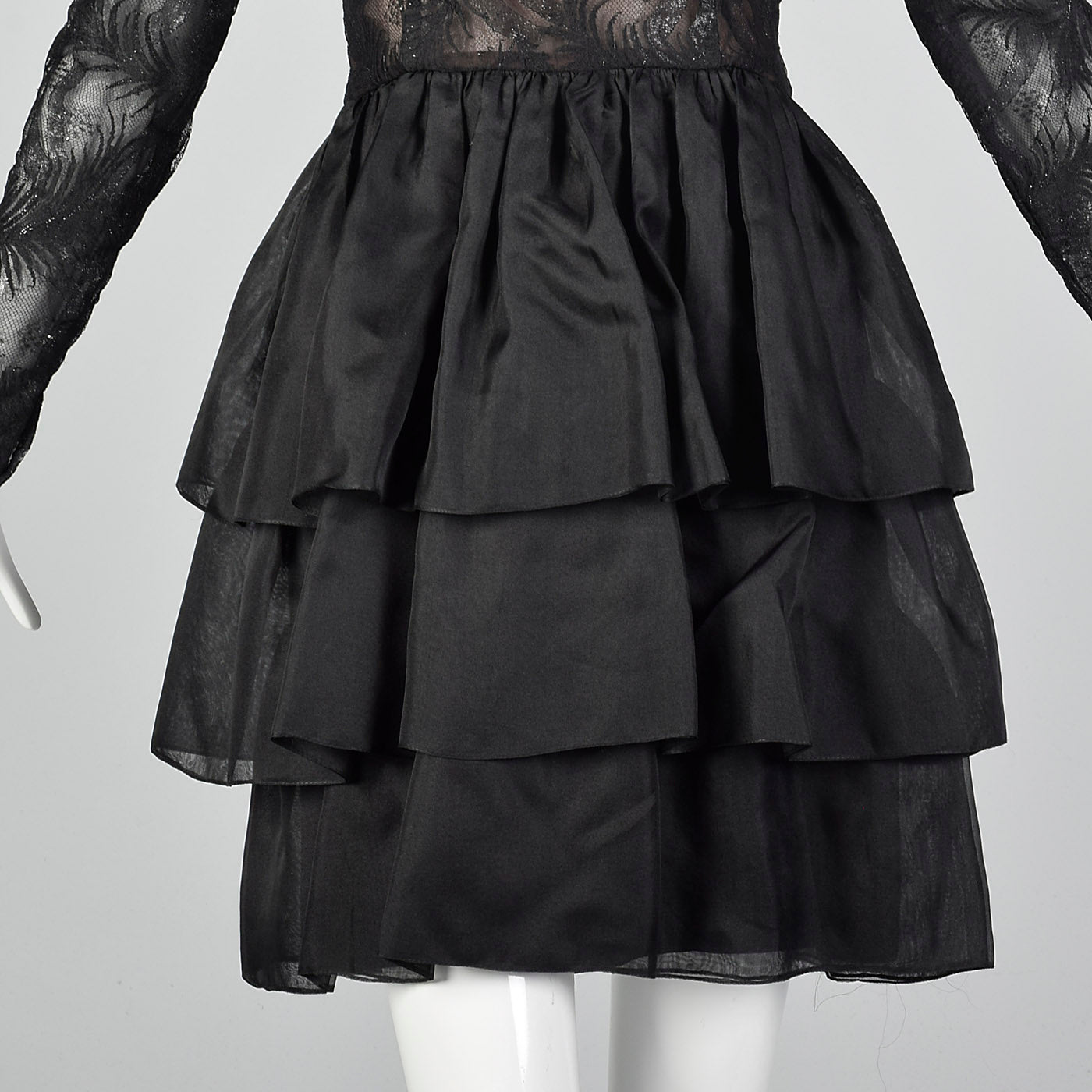 1980s Hanae Mori Black Lace Illusion Dress