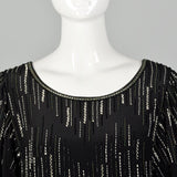 1980s Argenti Black Silk Beaded Dress
