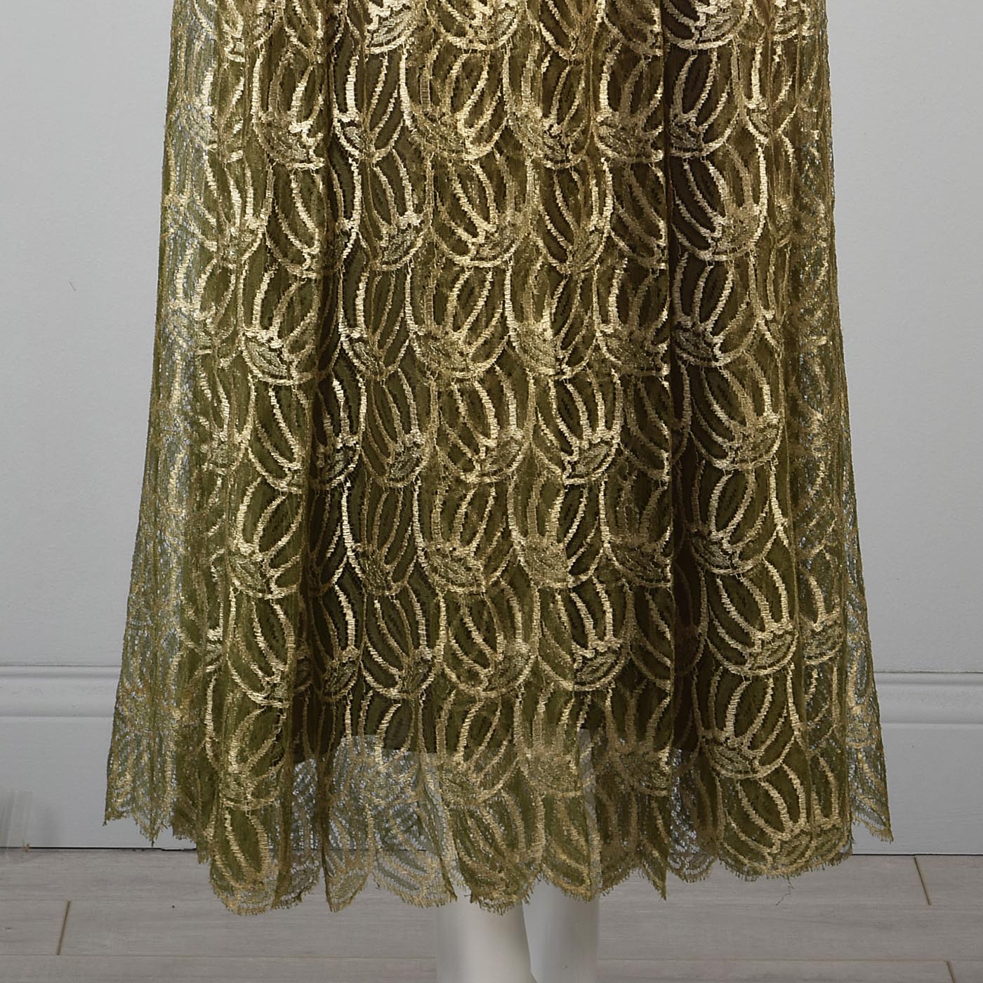 1960s Christian Dior Boutique Numbered Couture Gold Lace Gown