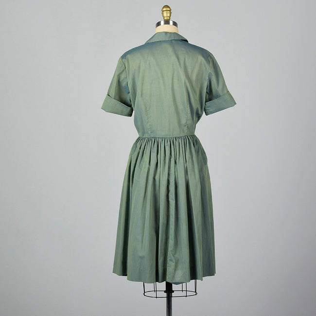 1960s Green and Blue Sharkskin Dress