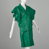 Medium Michael Hoban for North Beach Leather 1980s Green Leather Skirt Set
