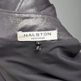 XL Y2K Halston Heritage Dress Metallic Silver Wet-Look Formal Prom Evening Gown