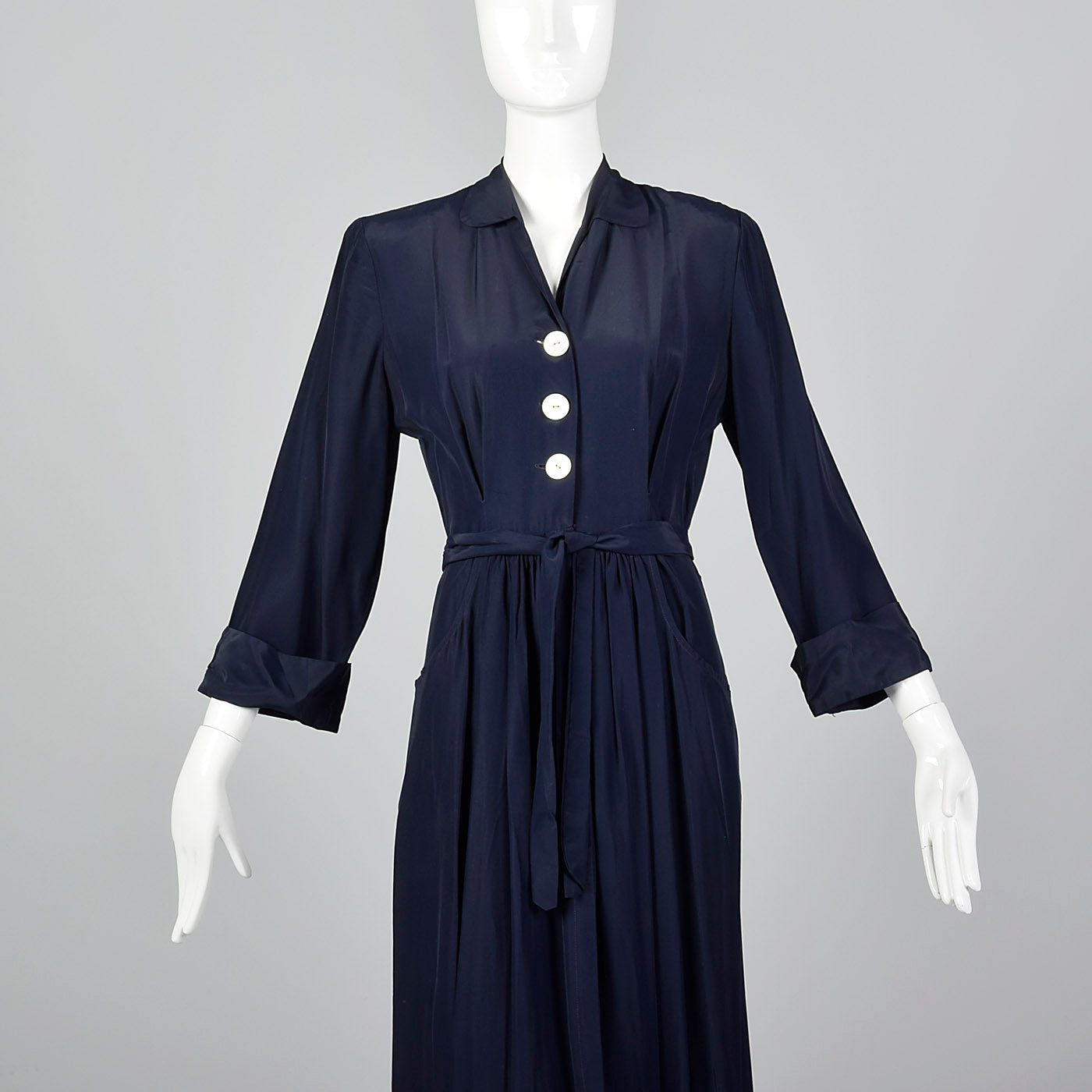 1950s Navy Rayon Dressing Gown