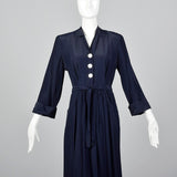 1950s Navy Rayon Dressing Gown