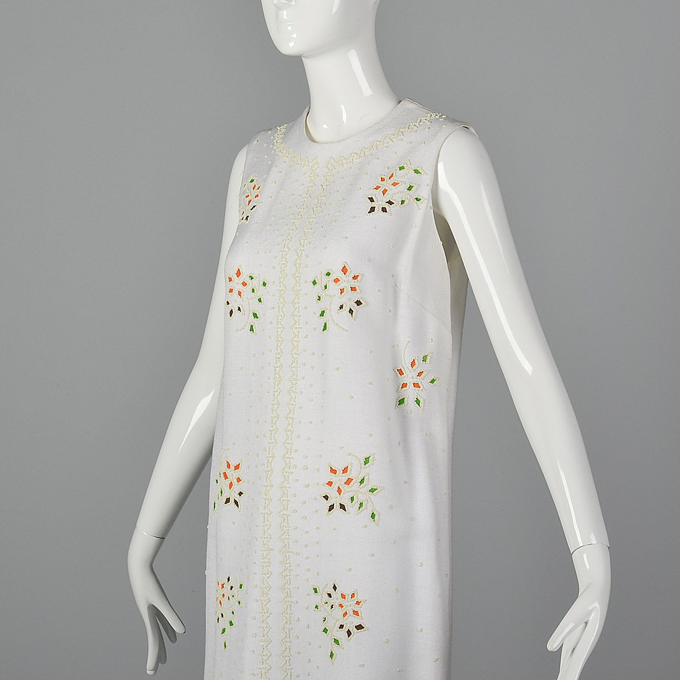 1960s White Shift Dress with Mosaic Beading